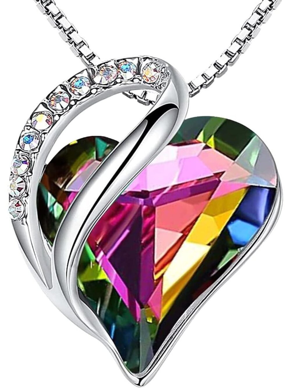 Women's Multi Shade Infinity Love Birthstone Heart Crystal Pendant Necklace